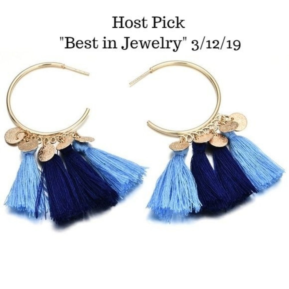 Boho Hoop Fringe Earrings Blue Multi